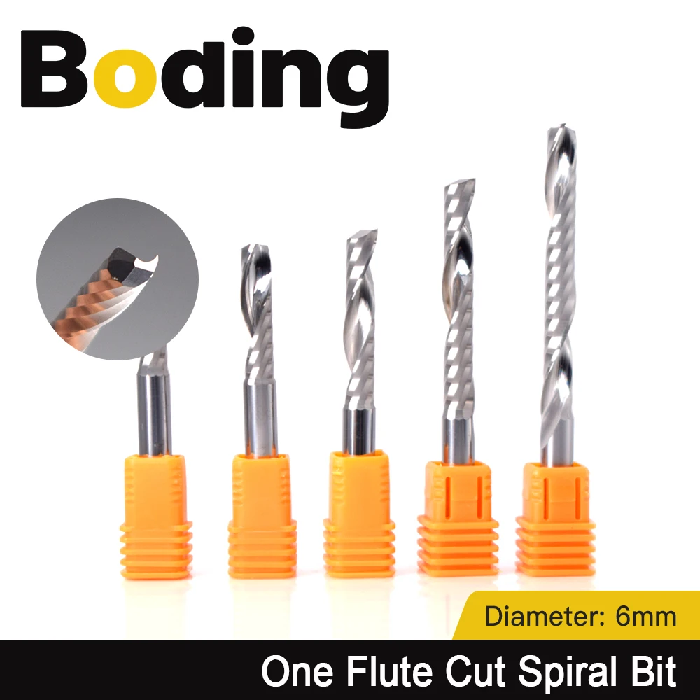 

BODING 6 мм спиральная фреза с одной канавкой, концевая фреза с ЧПУ для твердосплавной фрезы из МДФ, стальные фрезы Tugster