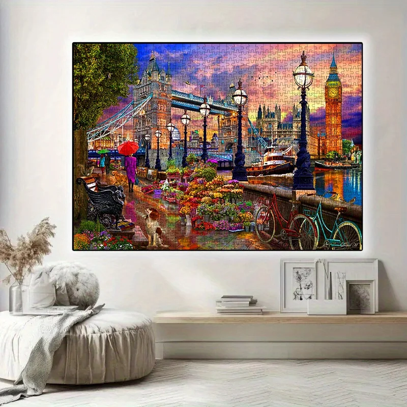 Londoner Wahrzeichen-Puzzle für Erwachsene, Reisethema Großbritannien, Intellektuelles Spiel, Heim-Freizeit-Dekoratives Puzzle-Spielzeug mit Blumen & Ri