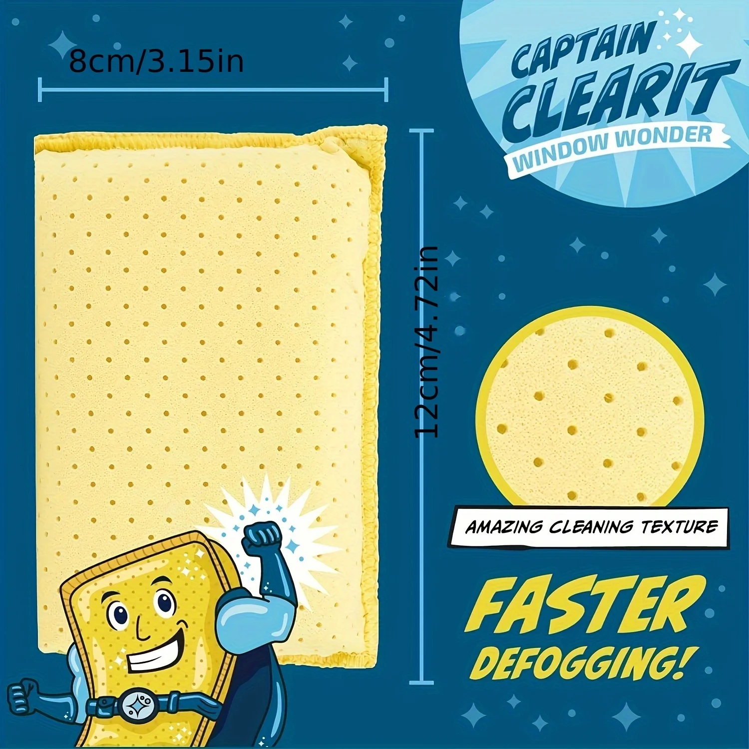 kkjoy Captain Clear Anti-Fog Sponge Ultra-Absorbent for Car Mirror Glass Easy Clean Indoor Outdoor Water-Absorbing Accessory