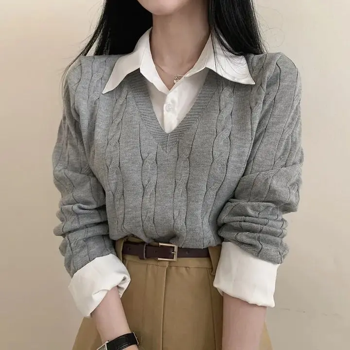 Neuer Herbst-Winter Damen Langarm-Pullover Mädchen Studentin Strickwaren Damen Vintage Casual Top Damen Pendler-Layering Freizeithemd – Detail 15