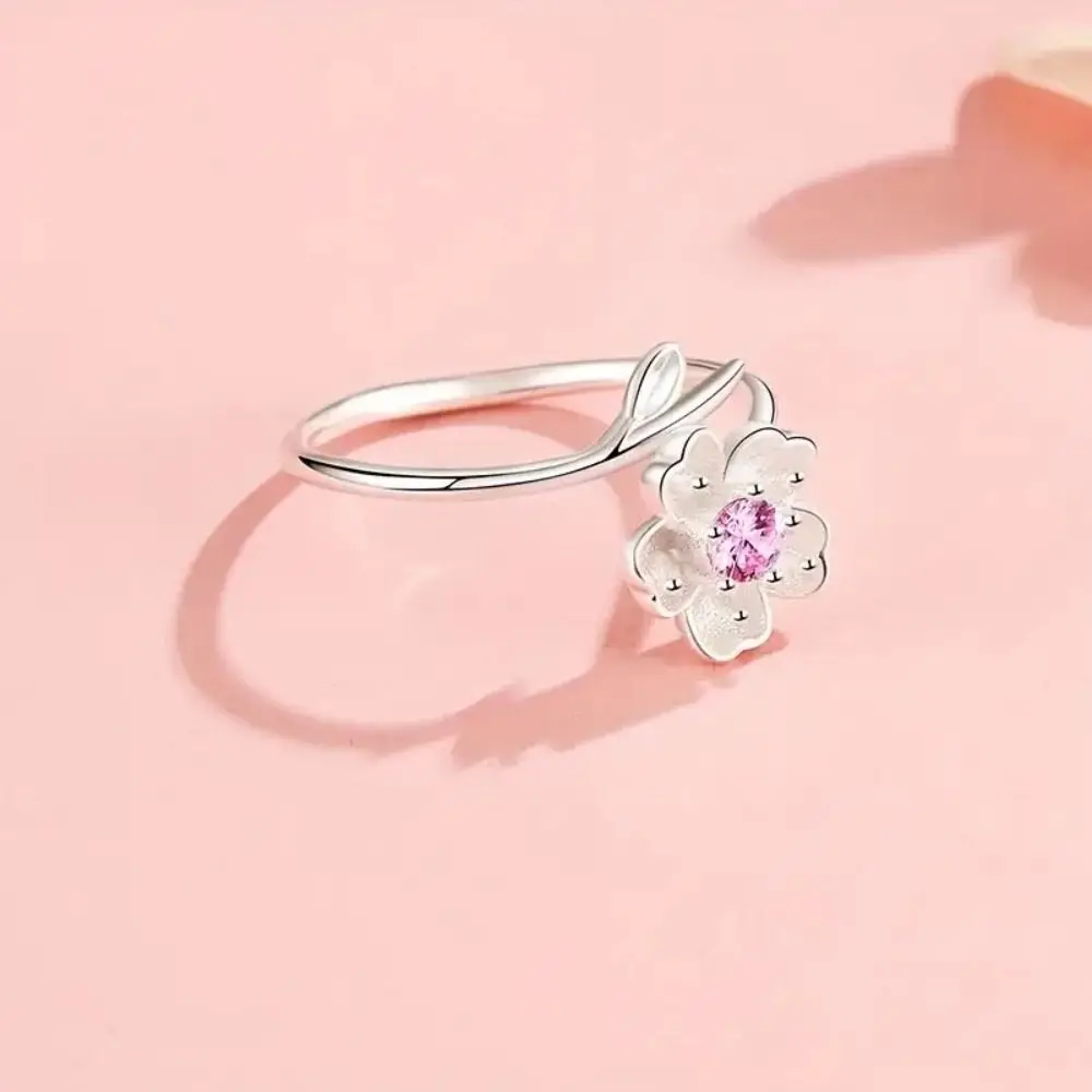 Leichter Luxus offener Fingerring rosa Strass Temperament Kirschblüten Manschetten ring verstellbar elegant Kirschblüte Fingerring