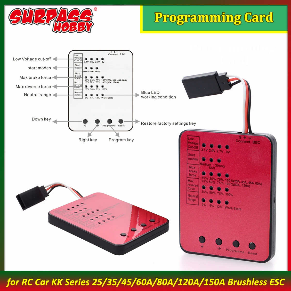 

SURPASS HOBBY KK Programming Card for RC Car 25A 35A 45A 60A 80A 120A 150A KK Series Brushless ESC Electronic Speed Controller