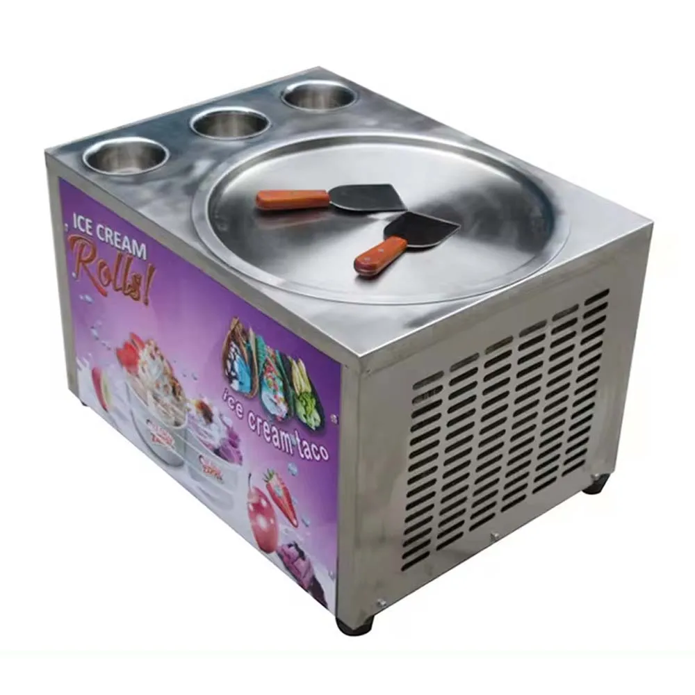 Desktop Ice Fry Machine Roll Ice Cream Machine  45cm Pot with 3 Buckets Stainless Steel Frying Ice Maker