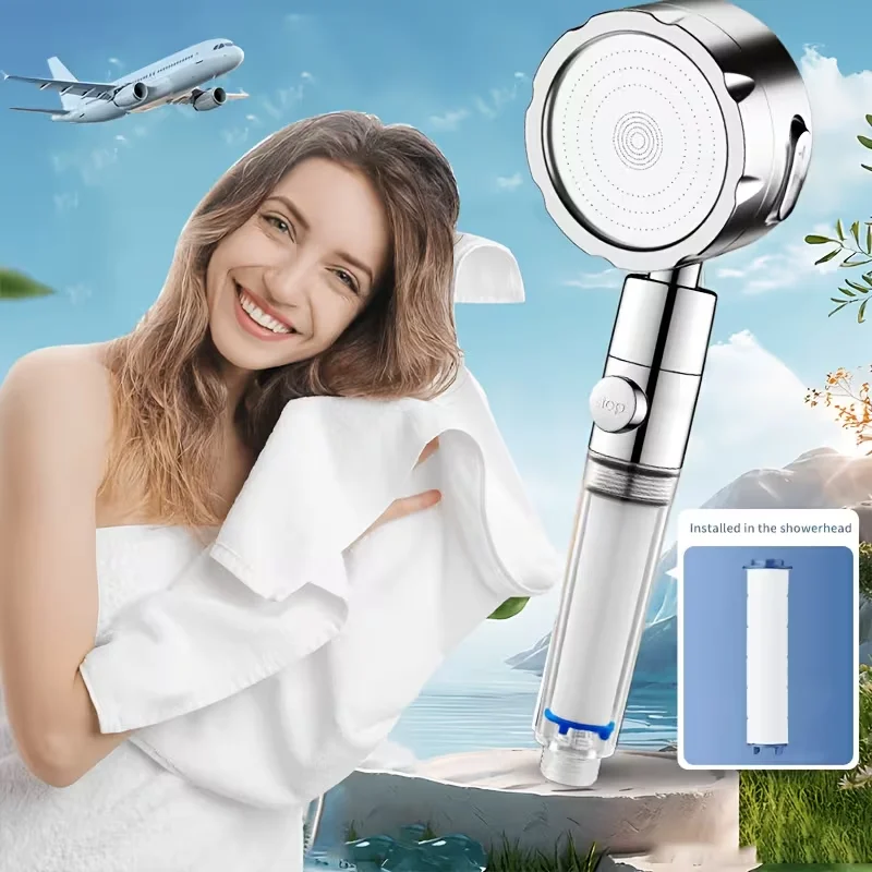1pc High Pressure Handheld Shower Head, 3 Mode Water Filtration System, 3 Levels Adjustment, Rotary Mounting,Bathroom Shower