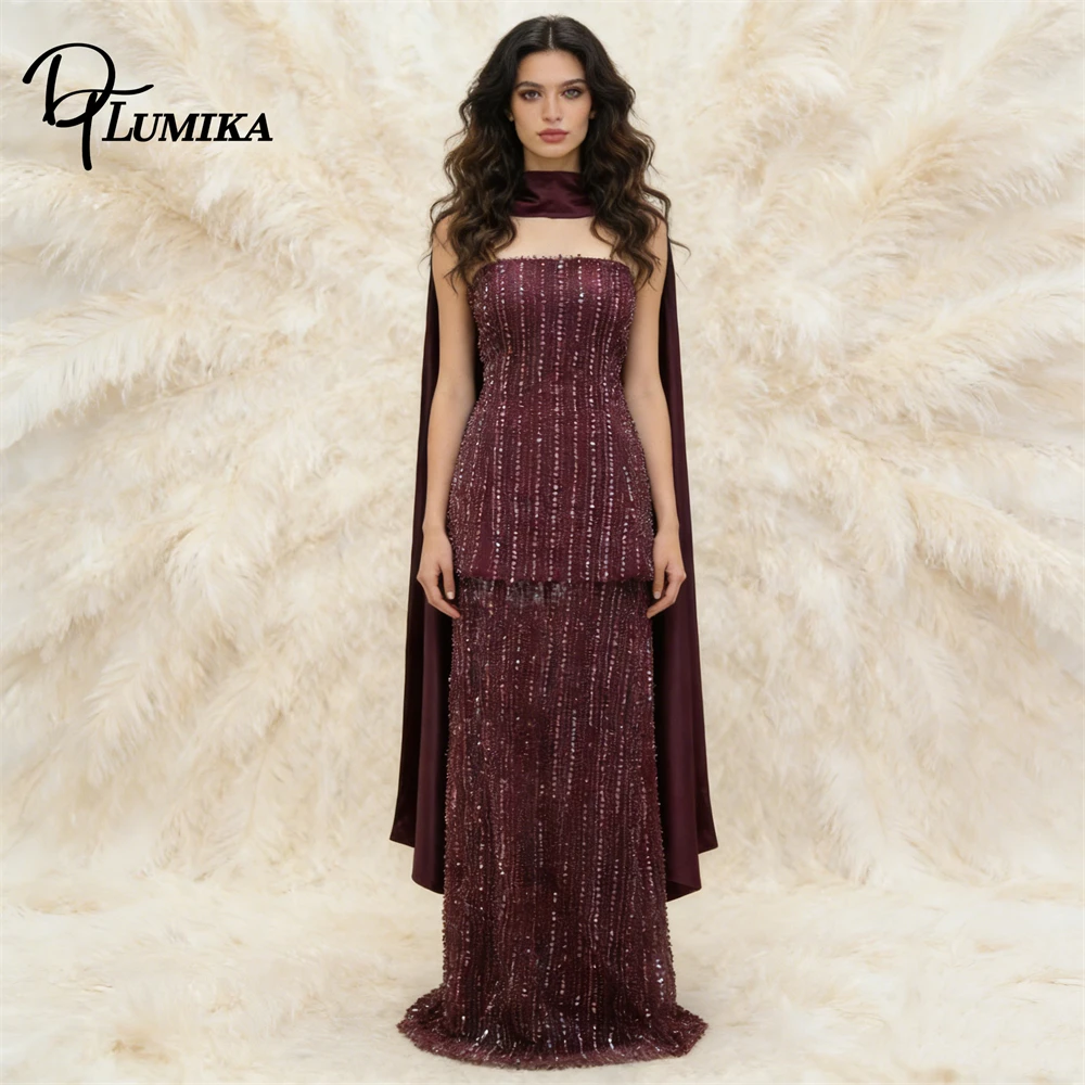 

Женское бордовое вечернее платье без бретелек с пайетками, накидкой и чокером, для торжественных мероприятий, красной дорожки, гала-вечеров, роскошное, приталенное