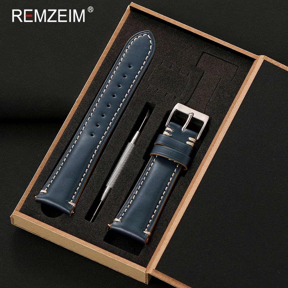 Men Women Pull-up Leather Watch Band 20 22mm Quick Release Straps with Gift Packing Box Vintage Comfortable Wristwatch Band
