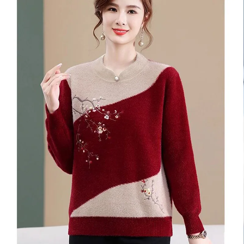 Herfst Winter Nieuwe Temperament Elegante Truien Fashion Chic Losse Zachte Wol Warme Truien Vrouwen Vintage Borduren Gebreide Jumper