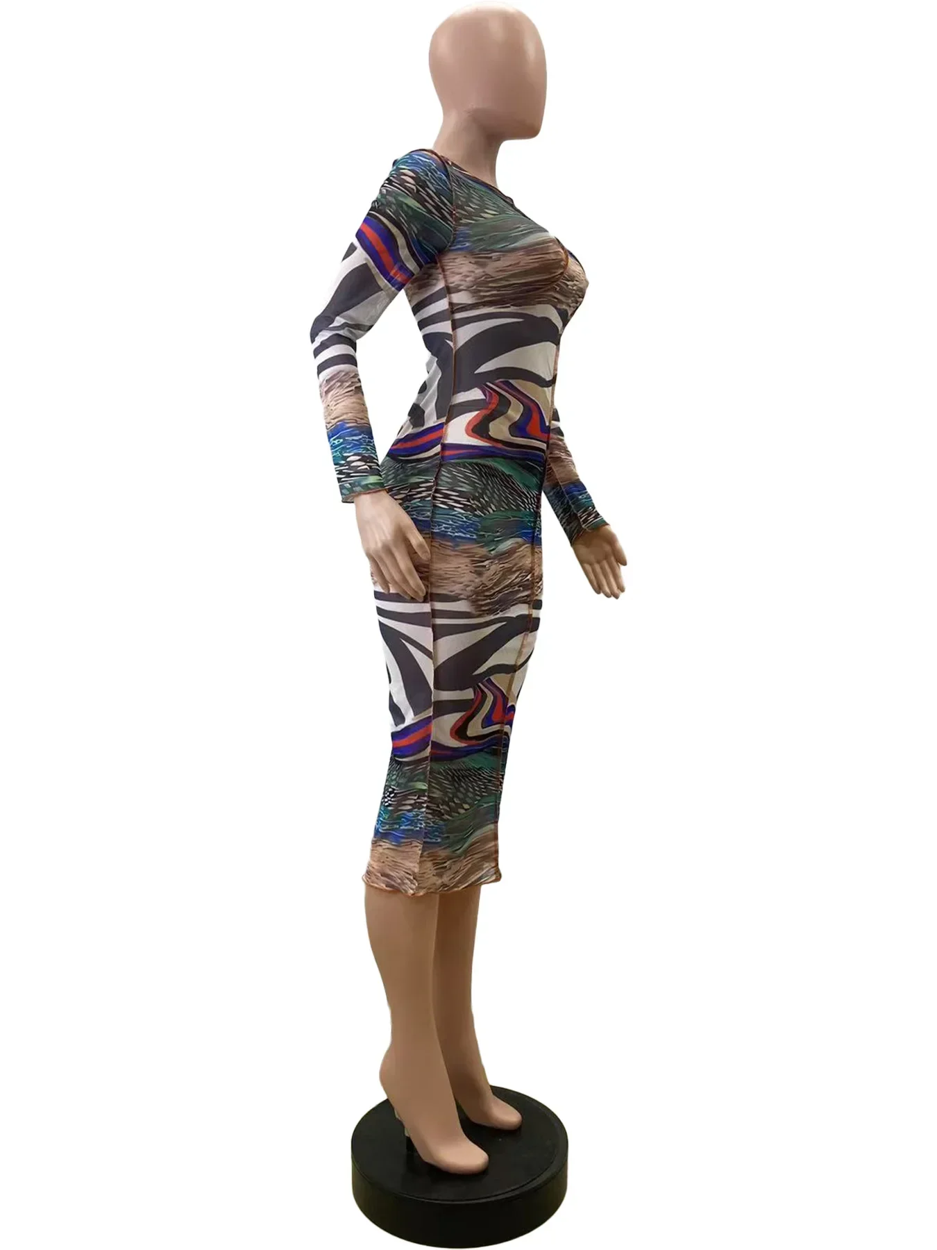 Fashion Geometric Print Slim Sheath Dress Sexy Patchwork Women Midi Dresses for Women Classy