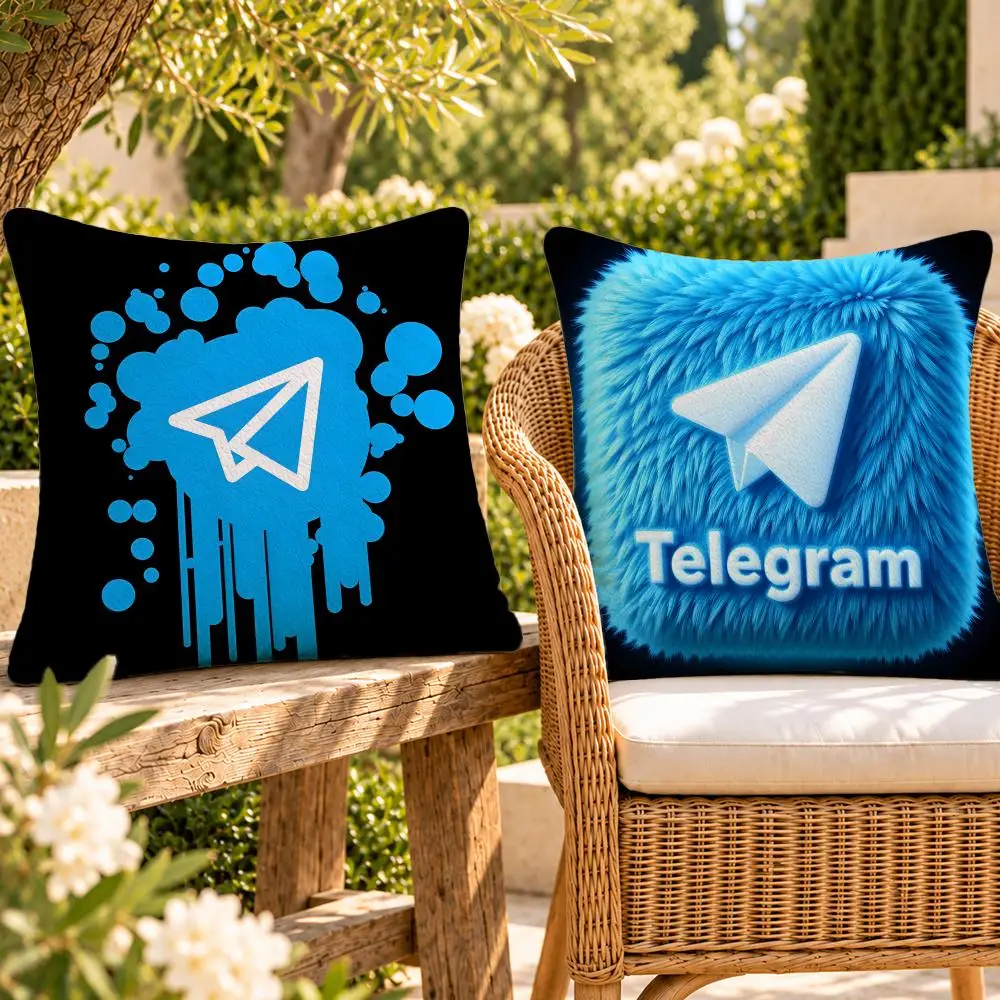 App Social Messaging Telegram Cushion Cover Soft Plush Throw Pillow Cover Washable Sofa Bed Patio Chair Home Decor