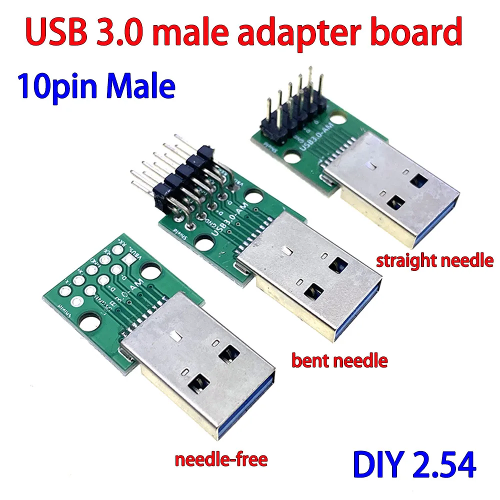 USB 3.0 male adapter board Straight/Bent needle DIY 2.54 in-line soldered 9-pin male interface 3.0 male high-speed transmission