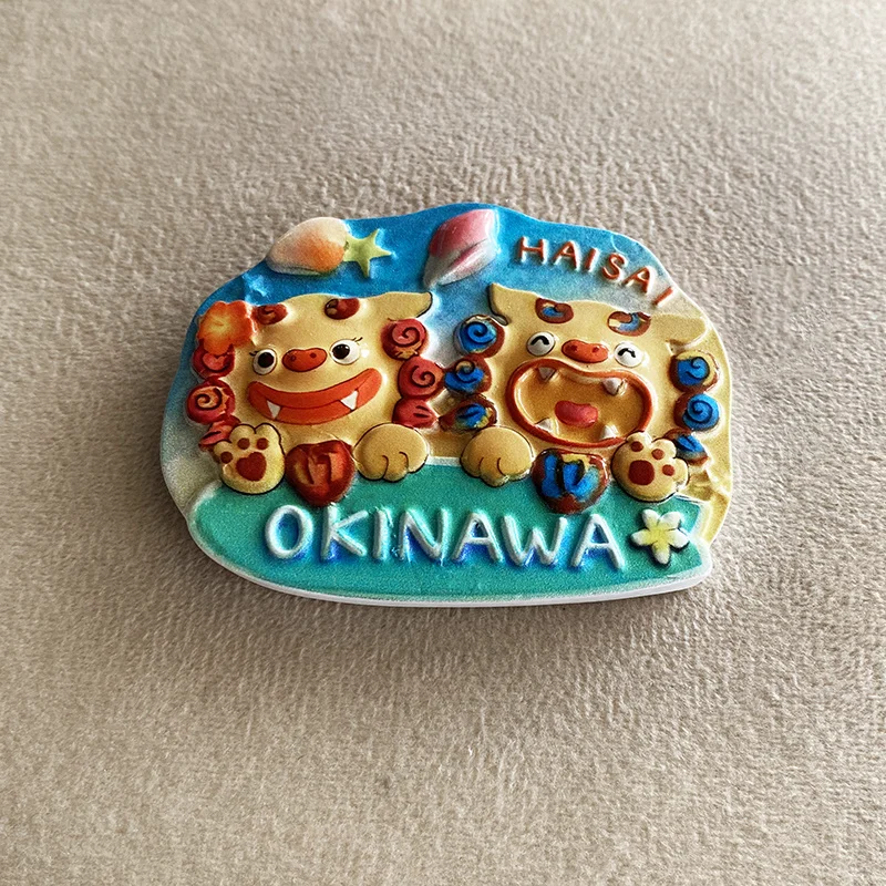 

Japanese Okinawa Pair of Cute Lion Cultural and Creative Home Decorations 3D Painted Magnetic Fridge Magnets Travel Souvenirs