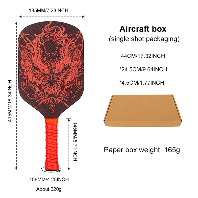 Carbon Fiber T700 Pickleball Paddle, PP Honeycomb Core, Hot Press Integrated Paddle,Dragon Head Pattern Competition Level Racket