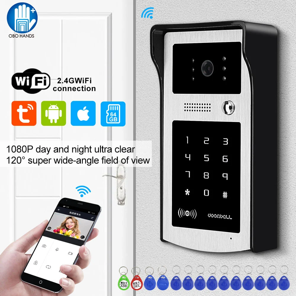 

Smart WiFi Tuya APP Video Doorbell Camera Doorphone Intercom System Entrance Machine 1080P IR Night Vision RFID Card Password