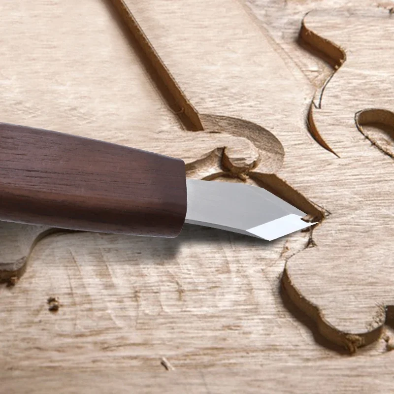 1PC  Double Bevel Striking Knife with Sharp Blade Wooden Handle for Woodworking Carving and Marking