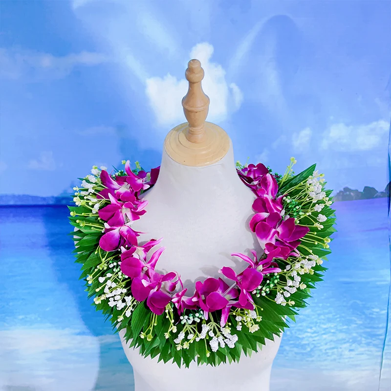 2024 New Arriaval Romantic Orchid With Ti Leaf Tongan Lei Luxury Flower Hawaii Leis Hula Dance Performance