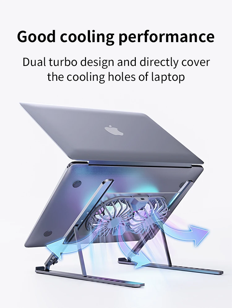 P11F 360 Rotating Aluminum Laptop Cooling Stand Foldable Riser With Double Fans