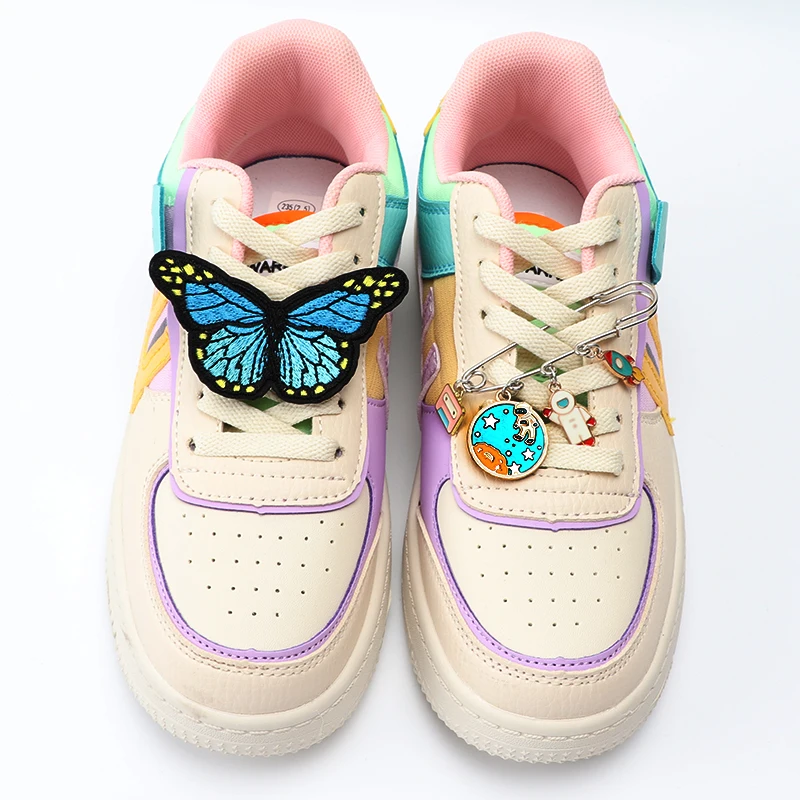 Rainbow Cartoon Shoelaces Decoration Clips Charms for AF1 Buckle Metal Butterfly Pin Cute Embroidery Accessories Clothes Brooch