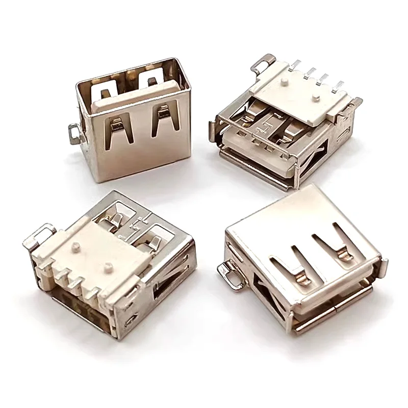 10PCS A-type USB female base AF90 degree full sticker flat port/crimping 1.0 column LCP beige copper terminal SMT