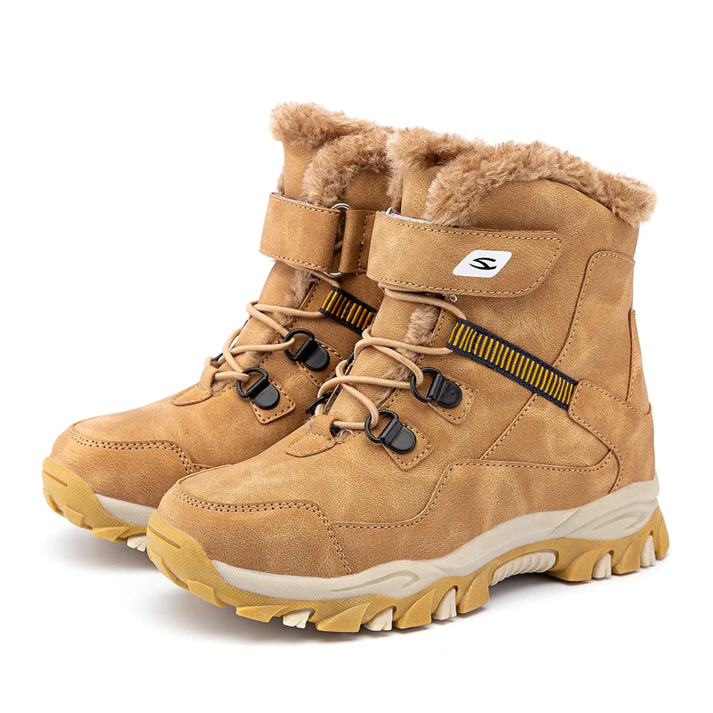 Winter Children Snow Warm Boots Fur Shoes Boys Sneaker Rubber Hiking Shoe Fashion Children Shoes Waterproof Leather Boots Kids