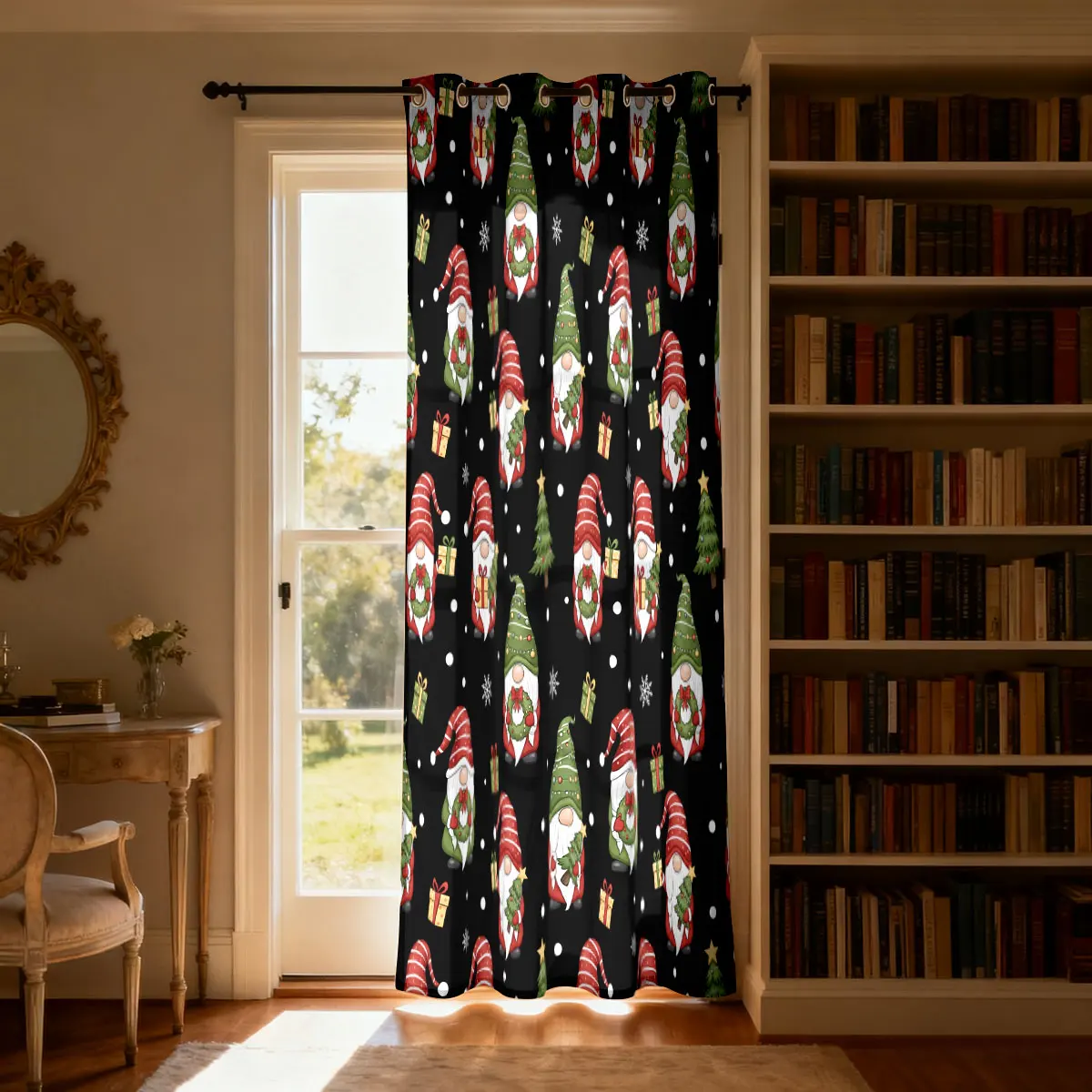 Christmas Dwarf Xmas Tree Gift Print Single Loop Curtain, Door Hanging Curtain Living Room Bedroom Fashion Home Decoration
