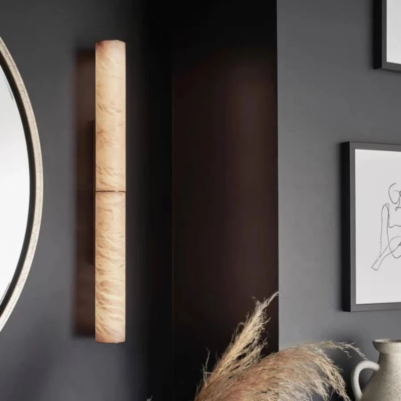 

Spanish Natural Marble Cylindrical LED Wall Lamps Gold/Black Copper Lights Bedroom Living Room Restaurant Kitchen Hotel Sconces