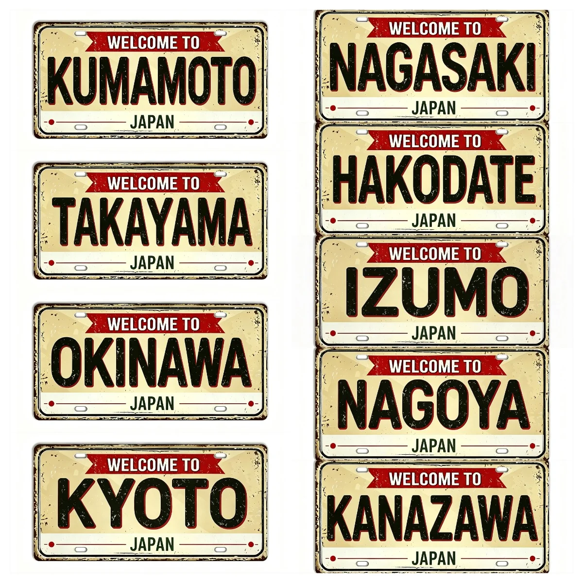 Vintage Japanese City Metal License Plate 15x30cm Retro Japan Travel City Wall Decor Sign For Bar Cafe Home Wall Art Decoration