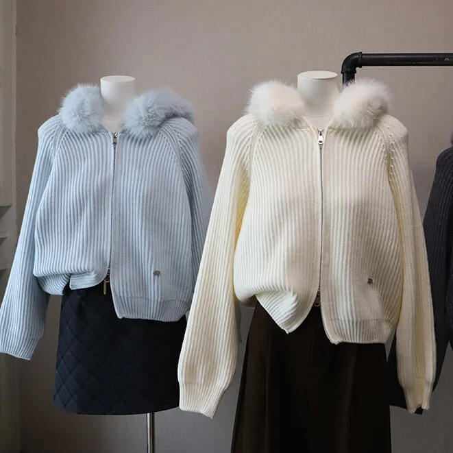 

Women's Hooded Zipper Svel Sweater Coat Large Fur Collar Loose Fit Autumn Winter New Sle Comfortable Lazy Feel Top