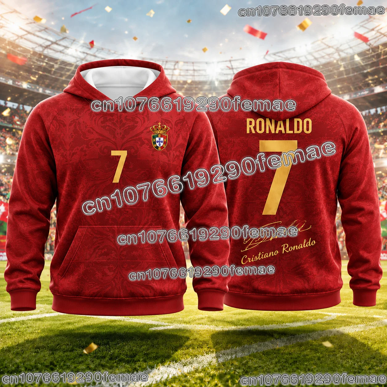 Ronaldo Portugal Football Jersey Hoodie Kids Adults Long Sleeve Pullover Sweatshirt Soccer Supporter Casual Streetwear Apparel