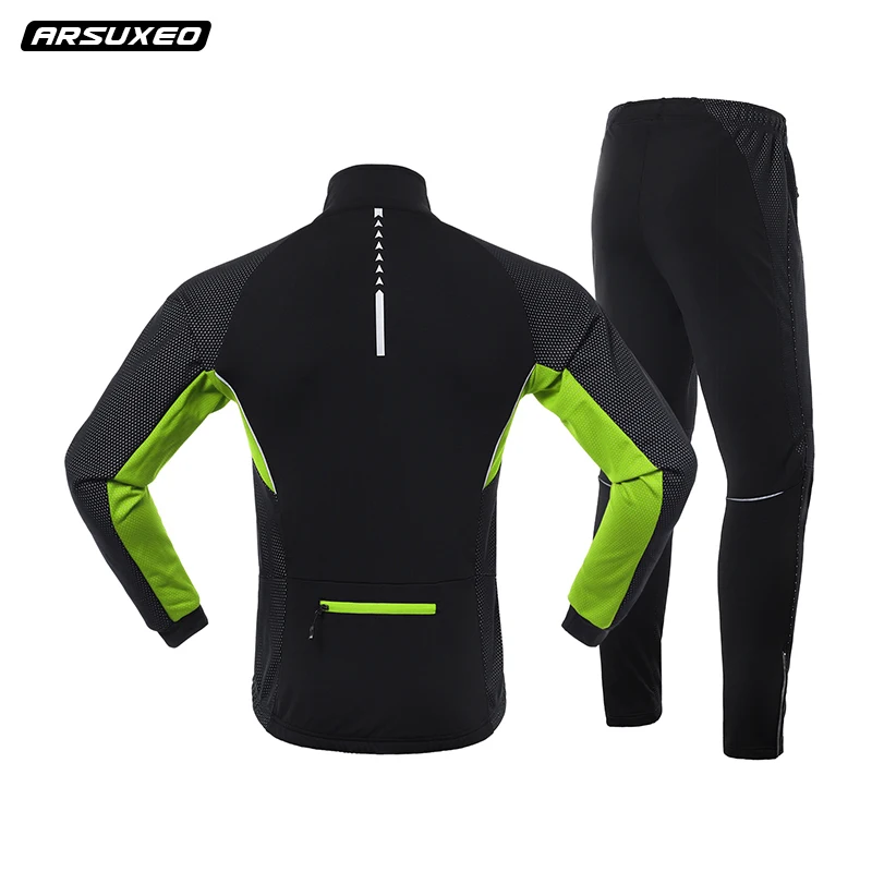 ARSUXEO Men\'s Winter Warm Cycling Jacket and Pants Bicycle Windbreaker Thermal Sportswear Bike Suits MTB Cycling Clothing 20A