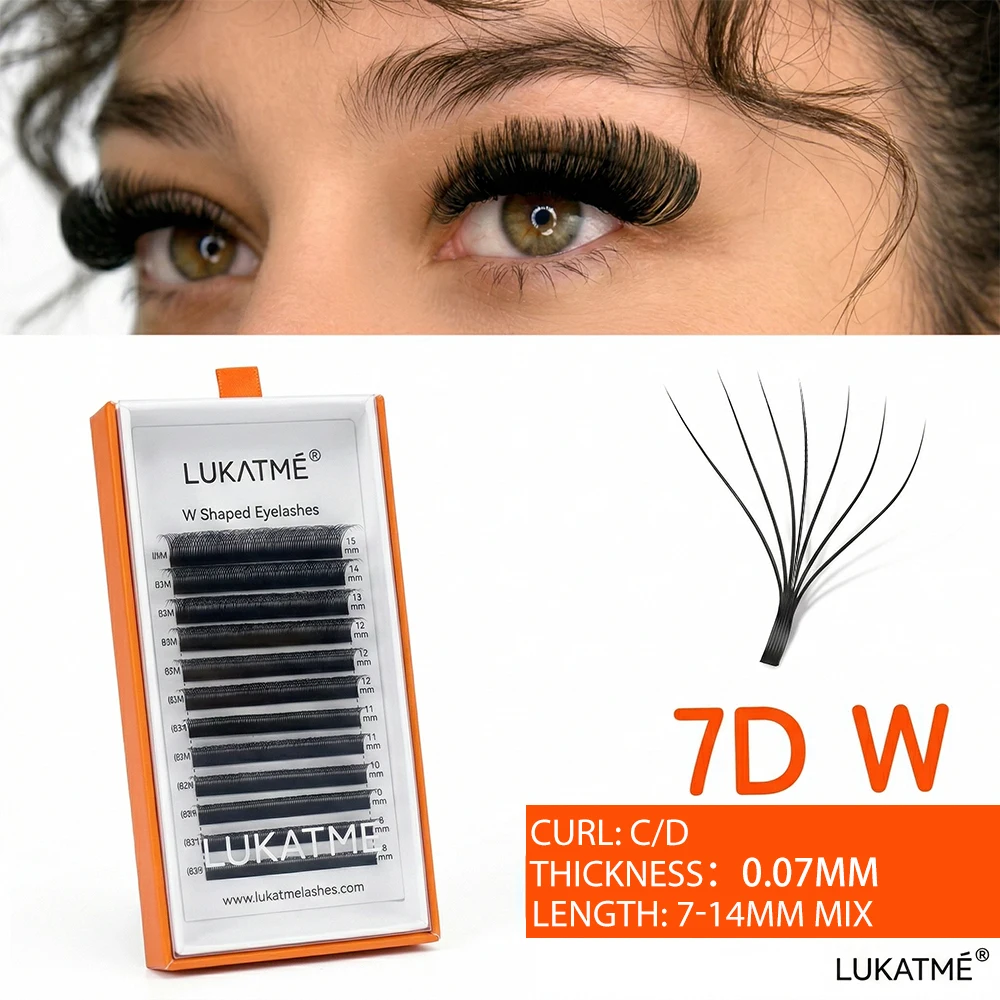 

LUKATME 7D W Eyelash Extension Full Size 7-14mm Natural Soft Automatic Flowering Thick Fluffy False Eyelash Makeup Salon Use