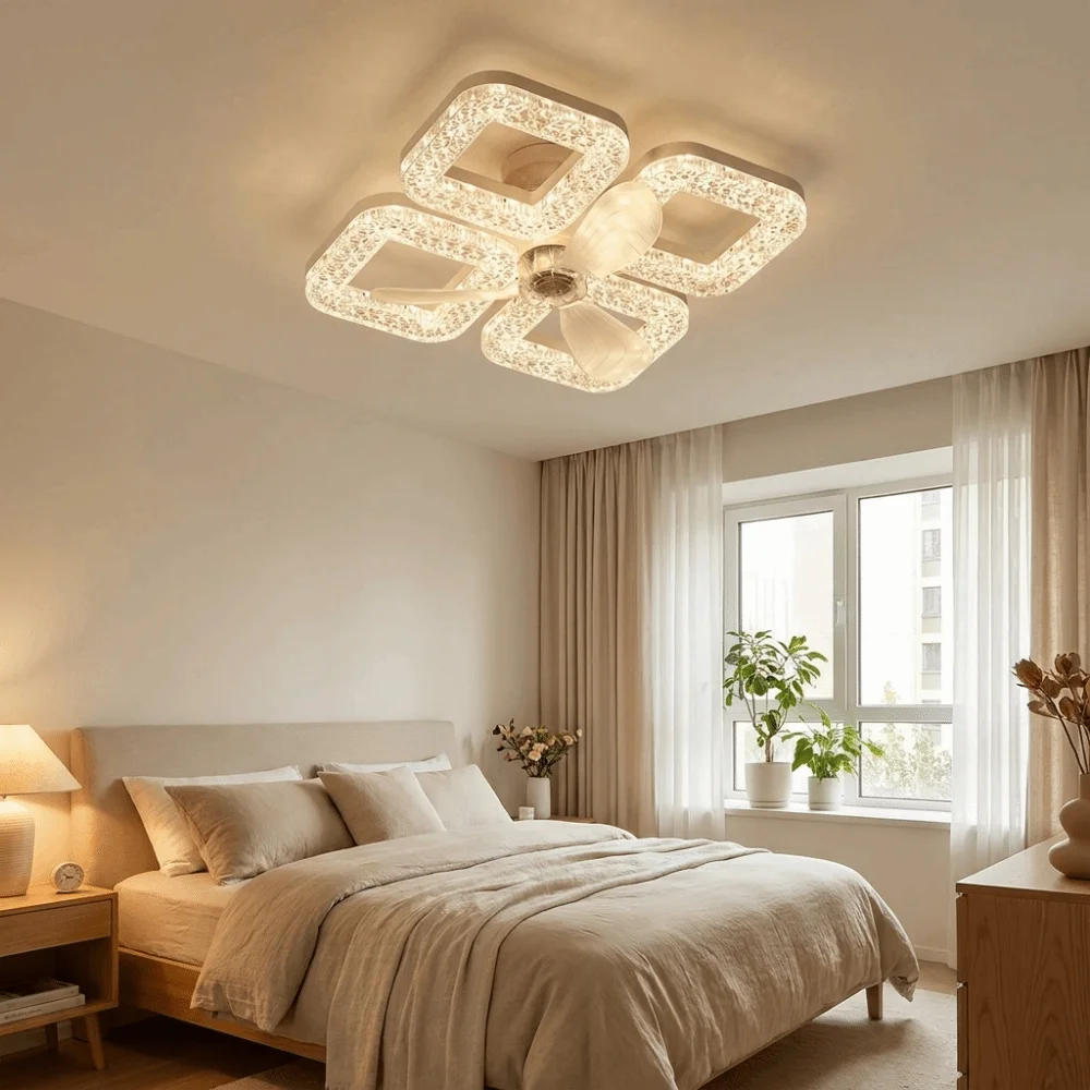Large Air Volume Fan Light Silent Operation E27 Screw Base LED Fan Lamp Timing Function Dimmable LED Ceiling Fan Light
