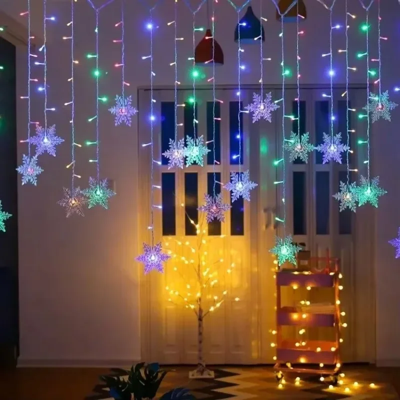 

LED Snowflake Curtain Lights Christmas Icicle Fairy String Outdoor Garland Home Garden Party 2025 New Year Decoration