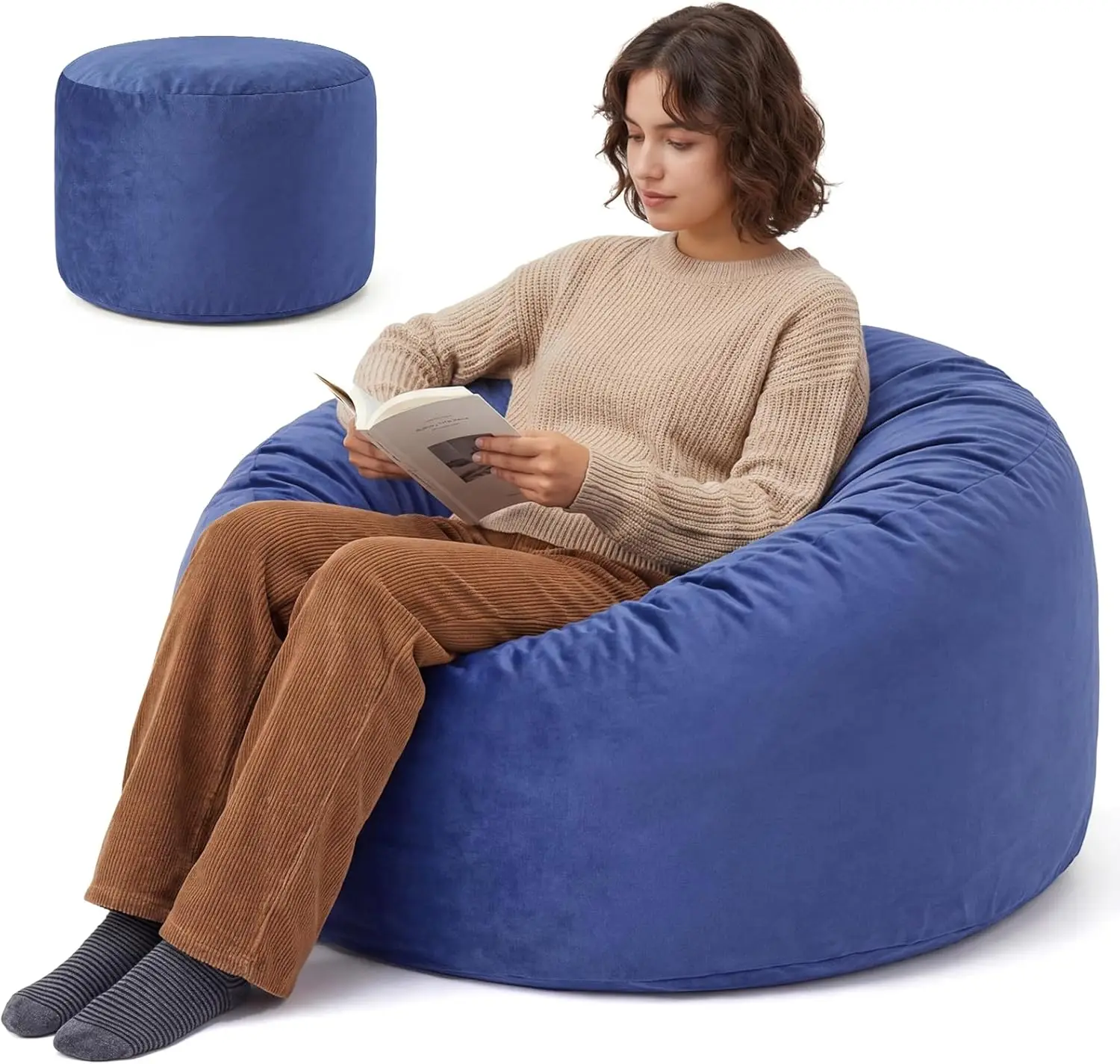 

3FT Bean Bag Chair for Adults Teens with Memory Foam Filling, Ultra Soft Washable Velvet Cover, BeanBag Sofa for Living Room