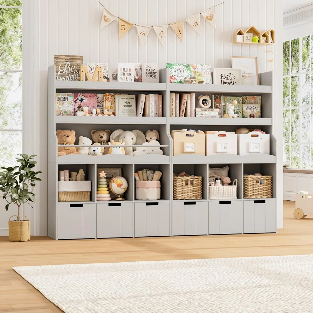 Libreria per bambini da 55,3 pollici con organizer per riporre i giocattoli, libreria alta con 3 contenitori mobili per giocattoli, libreria per bambini di grandi dimensioni con a