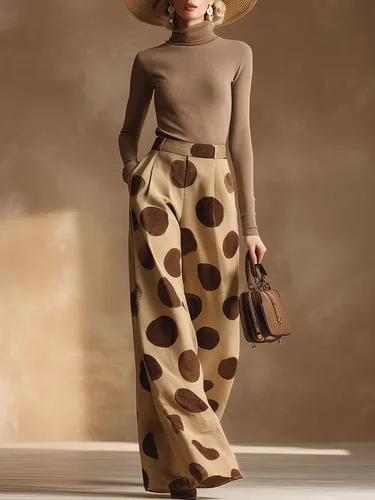 Imagen 2 del producto Pantalones Anchos de Mujer Yeezzi con Estampado de Lunares Vintage, Novedad 2026, de Cintura Alta, con Bolsillos Plisados, Holgados, Casuales, para Verano y Oficina