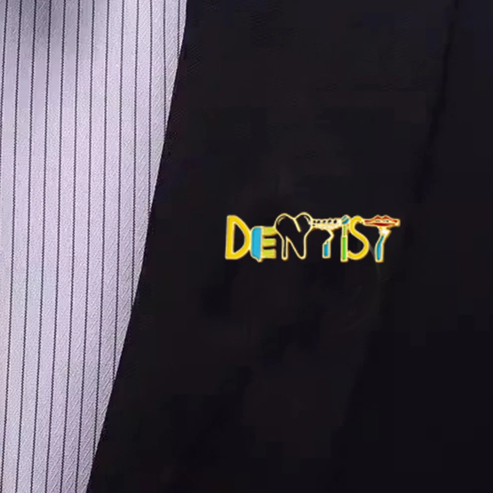 Dental Theme DENTIST Enamel Lapel Brooch Pin Tooth Brush Lips Badge for Dentist Nurse Clothing Bag Hat Gift Accessory