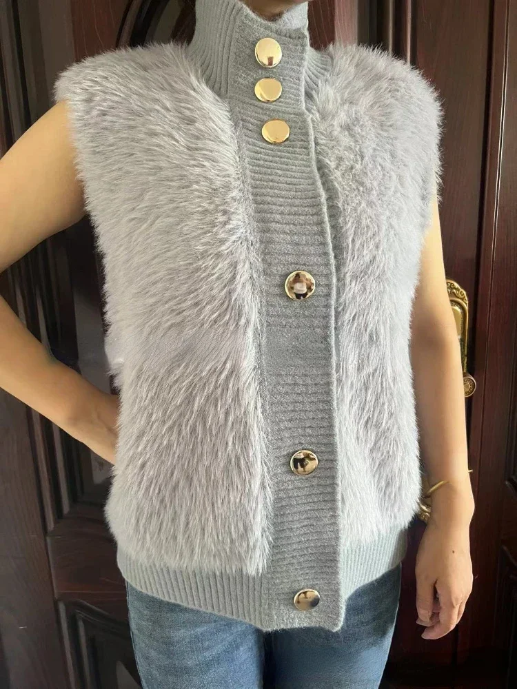 2024 autunno inverno elegante gilet Kintted cappotto donna Casual maglione senza maniche solido spesso caldo Jacker capispalla femminile Chic Z542