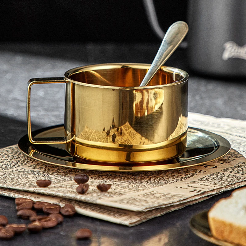 

Stainless Steel Cups Saucers Kitchen Reusable Espresso Travel Luxury Cups Saucers Coffee China Juego De Tazas Tea Cups Sets