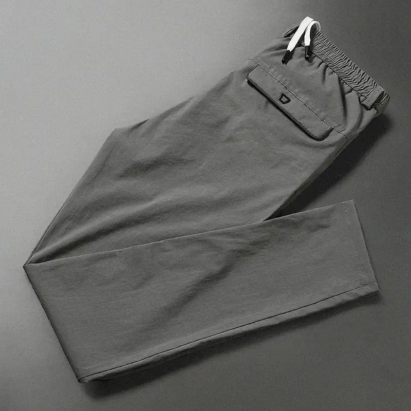 Male Clothes Fashion Solid Color Pockets Casual Pants 2023 Summer Casual Comfortable Elastic Waist Drawstring Trousers for Men