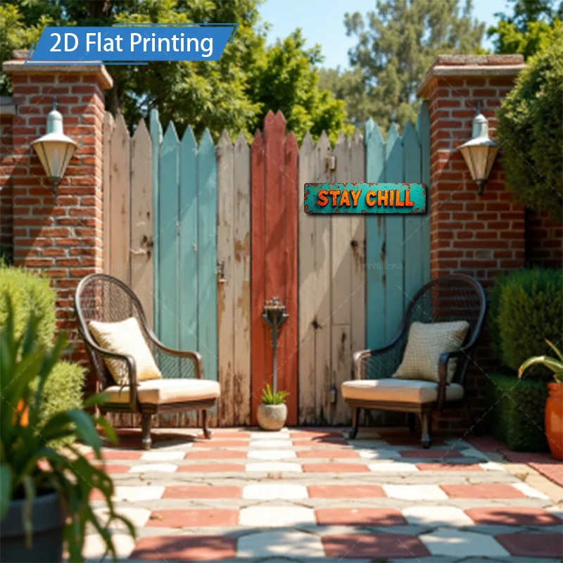 [2D FLAT] 1pc Metal Sign, 4×16inch Rustic Stay Chill Metal Sign for Garden Decor