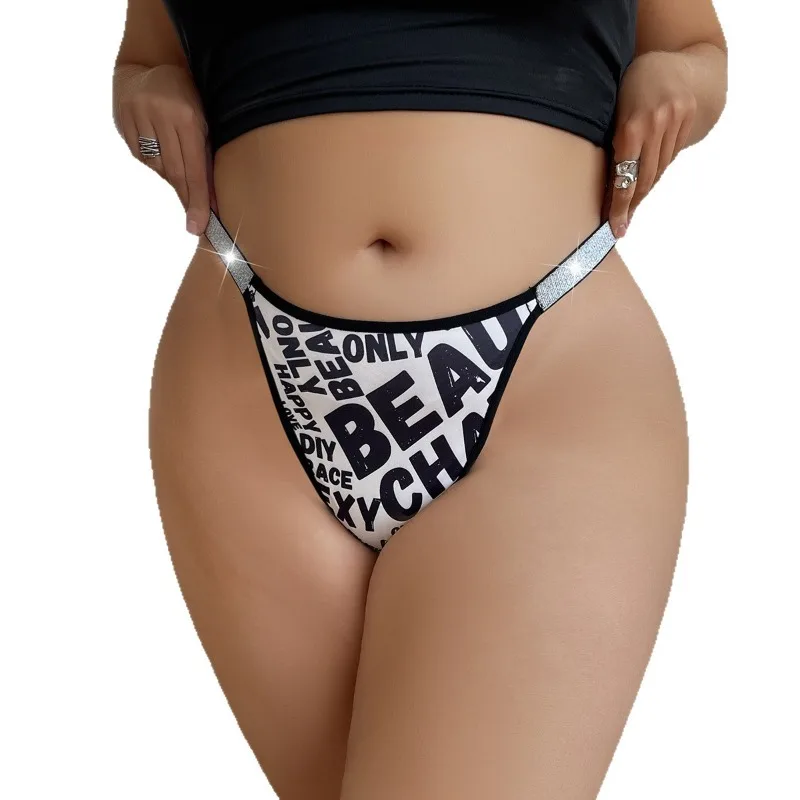 Sexy Lingerie Elegant Female Thongs Letter Print Heart Decor Sexy Women G-string Low Rise Breathable Shiny Panties Underwear