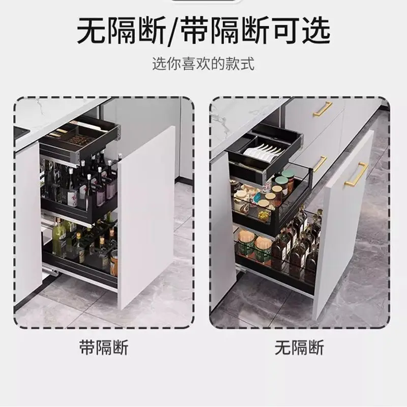 Kitchen Seasoning Basket Cabinet Multi-layer Drawer Pot Dish Rack Glass Black Crystal Tool Basket