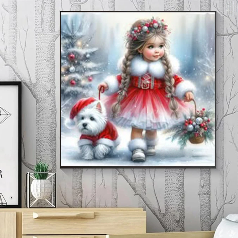 جديد 5D الماس المطرزة عيد الميلاد فستان طويل للفتيات كامل مربع جولة فسيفساء المرأة الشتاء الثلوج المطرزة الديكور #3