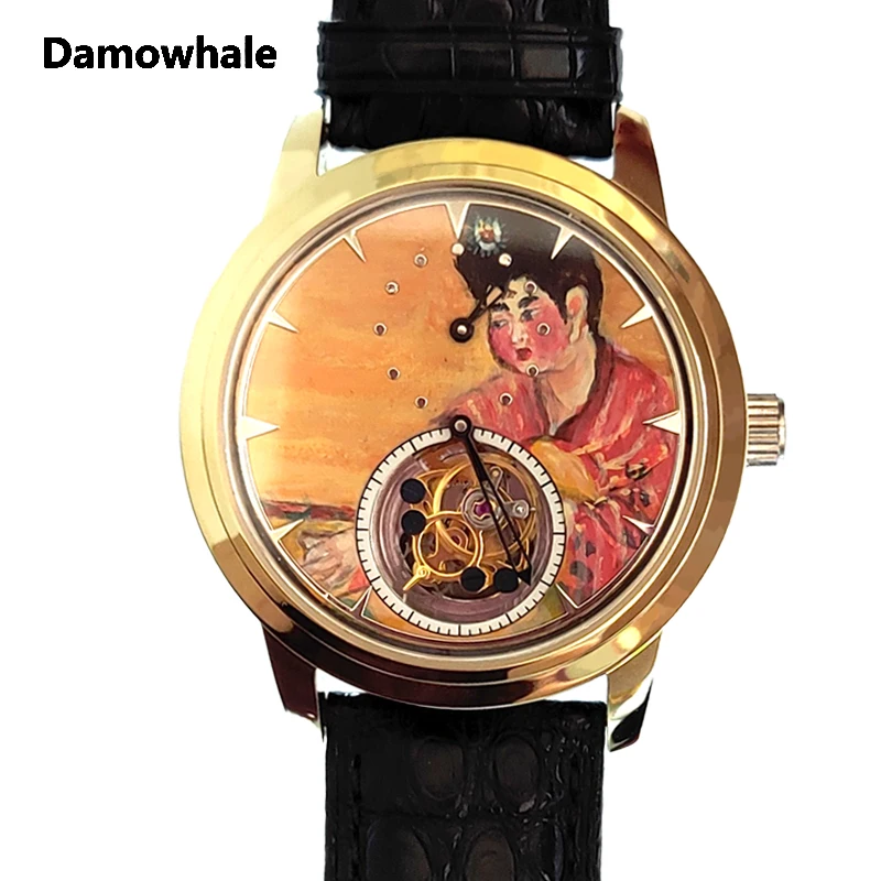 Customized dial Orphan Tourbillon winding Hand drawn dial The painting of a chess lady