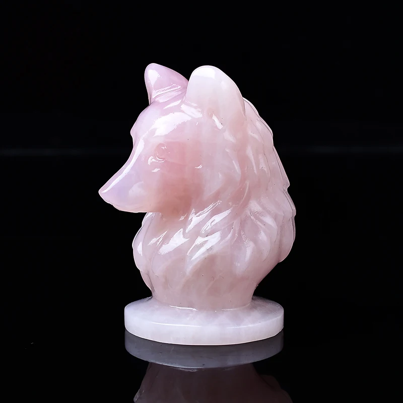 100% Natural Rose Qurtz Wolf Head Animal Carvings Sculpture Quartz Animal Decor Healing Healthy Stones Christmas Present Gift
