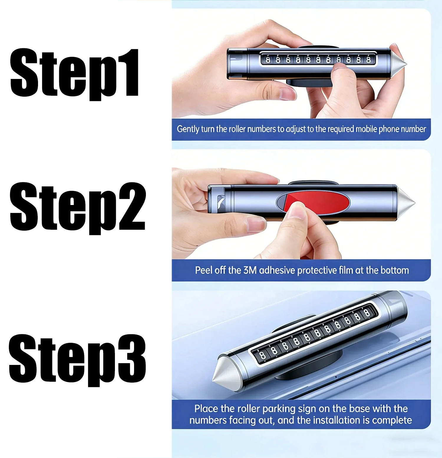3 in 1 Alloy Car Temporary Parking Card Auto Safety Hammer with Seat Belt Cutter Card Rotate Phone Number Plate - view 4