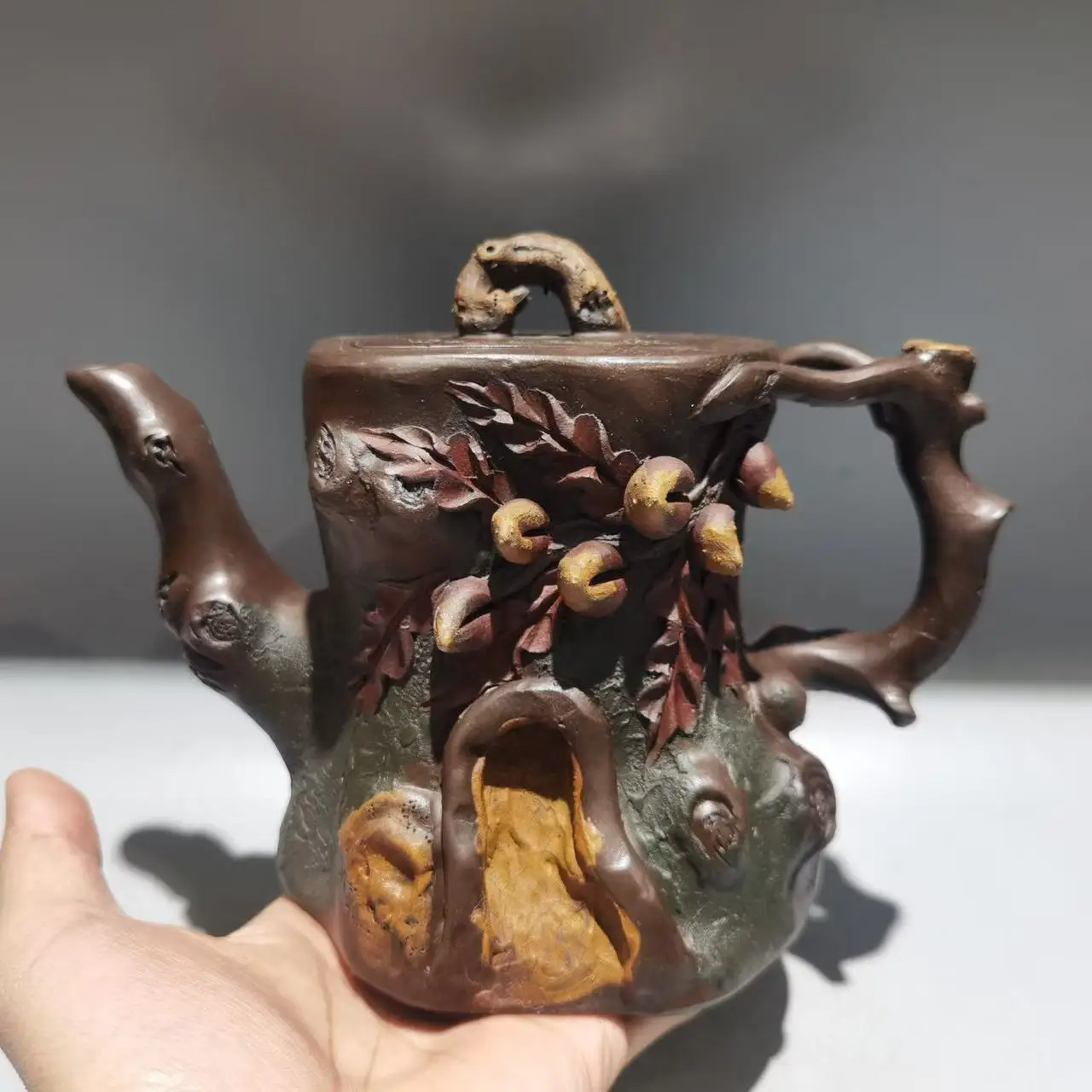 Unique Old Chinese YiXing Handcraft puyple Clay Teapot,The fruits are plentiful shape, with mark, Free shipping