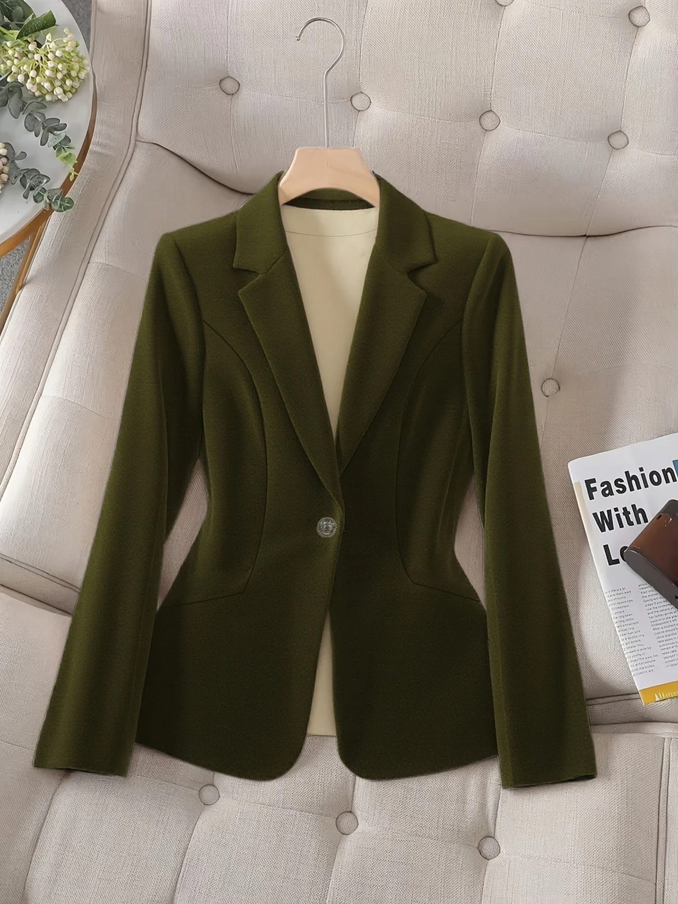 

Women's Elegant Business Blazer Autumn Plain Lapel Long Sleeve Regular Fit Office Lady Blazer for Professional Use