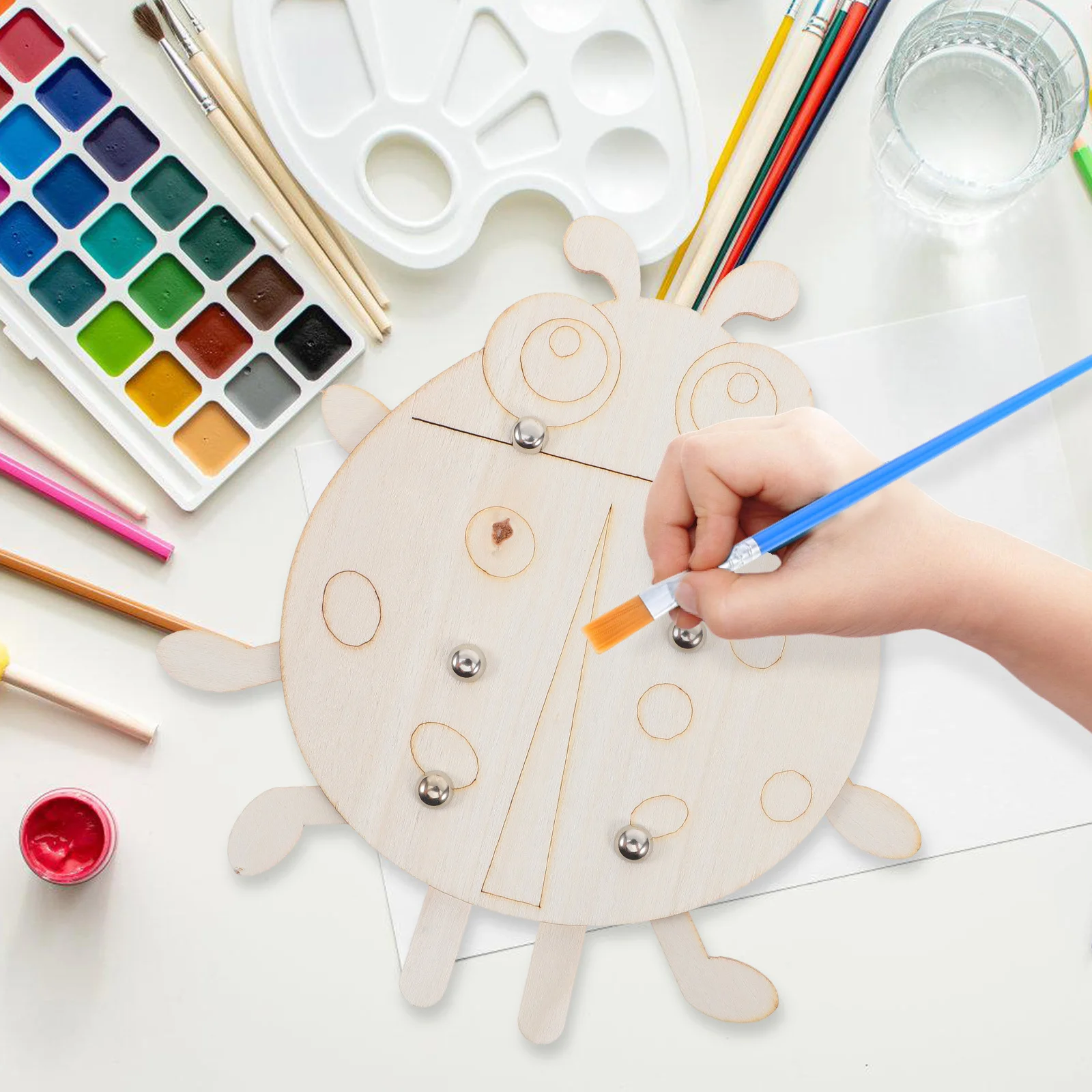 6 قطعة لتقوم بها بنفسك مجموعة الخنفساء الخشبية الحرفية قواطع خشبية غير مكتملة للأطفال اللوحة مشاريع فنية لوازم النشاط التعليمي فارغة #1