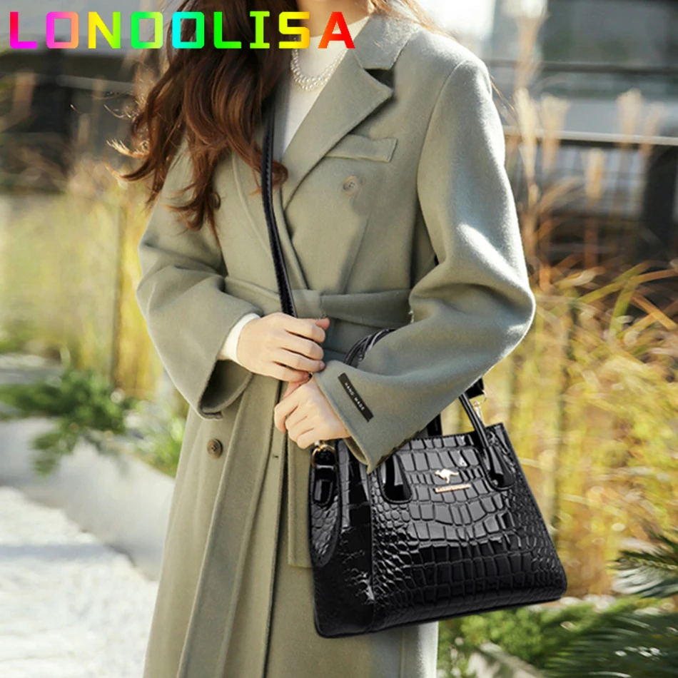 2024 Women Bags Designer Luxury Patent Leather Shoulder Sac Crocodile Pattern Handbags Purses Ladies Crossbody Bucket Sac A Main